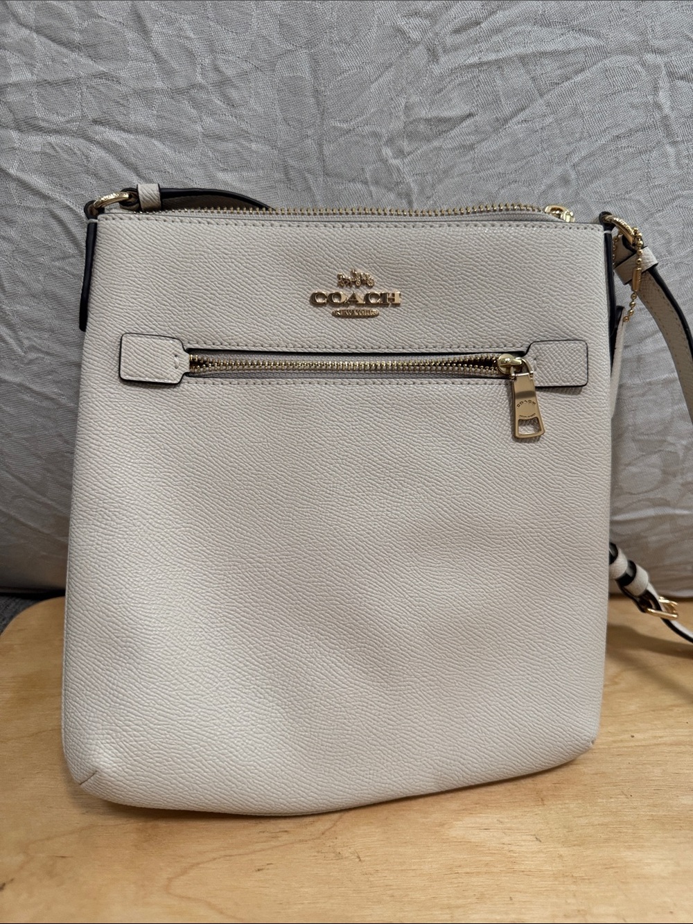 COACH Cream Pebbled Leather Crossbody with Gold Hardware